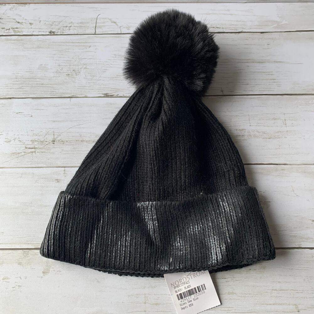 5/$25 NWT BP Poof Beanie Shiny Black‎